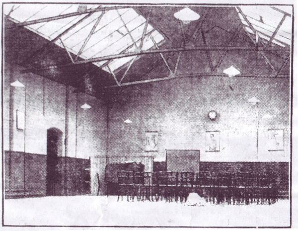 Photograph of interior of Belgrave Drill Hall reproduced from The Birmingham Weekly Gazette, 1st August, 1914